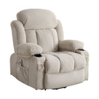 Fauteuil releveur électrique beige avec chauffage, massage, port USB, poches latérales et télécommande pratique