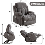 Fauteuil releveur électrique beige avec chauffage, massage, port USB, poches latérales et télécommande pratique