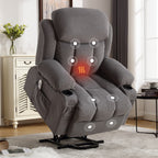 Fauteuil releveur électrique beige avec chauffage, massage, port USB, poches latérales et télécommande