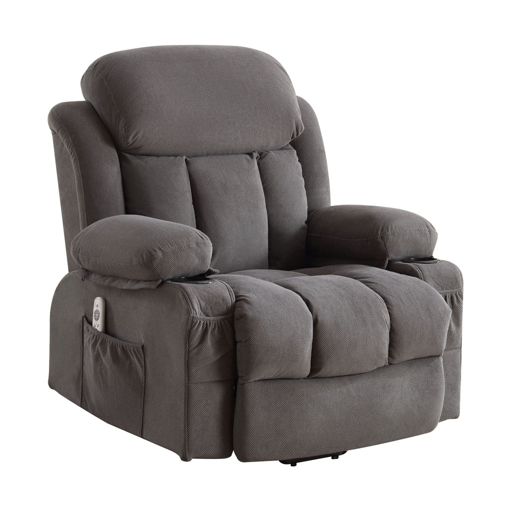 Fauteuil releveur électrique beige avec chauffage, massage, port USB, poches latérales et télécommande