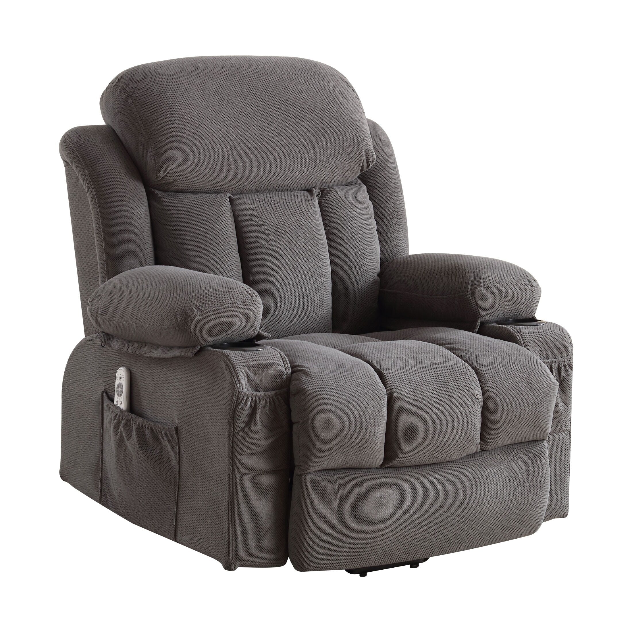 Fauteuil releveur électrique beige avec chauffage, massage, port USB, poches latérales et télécommande