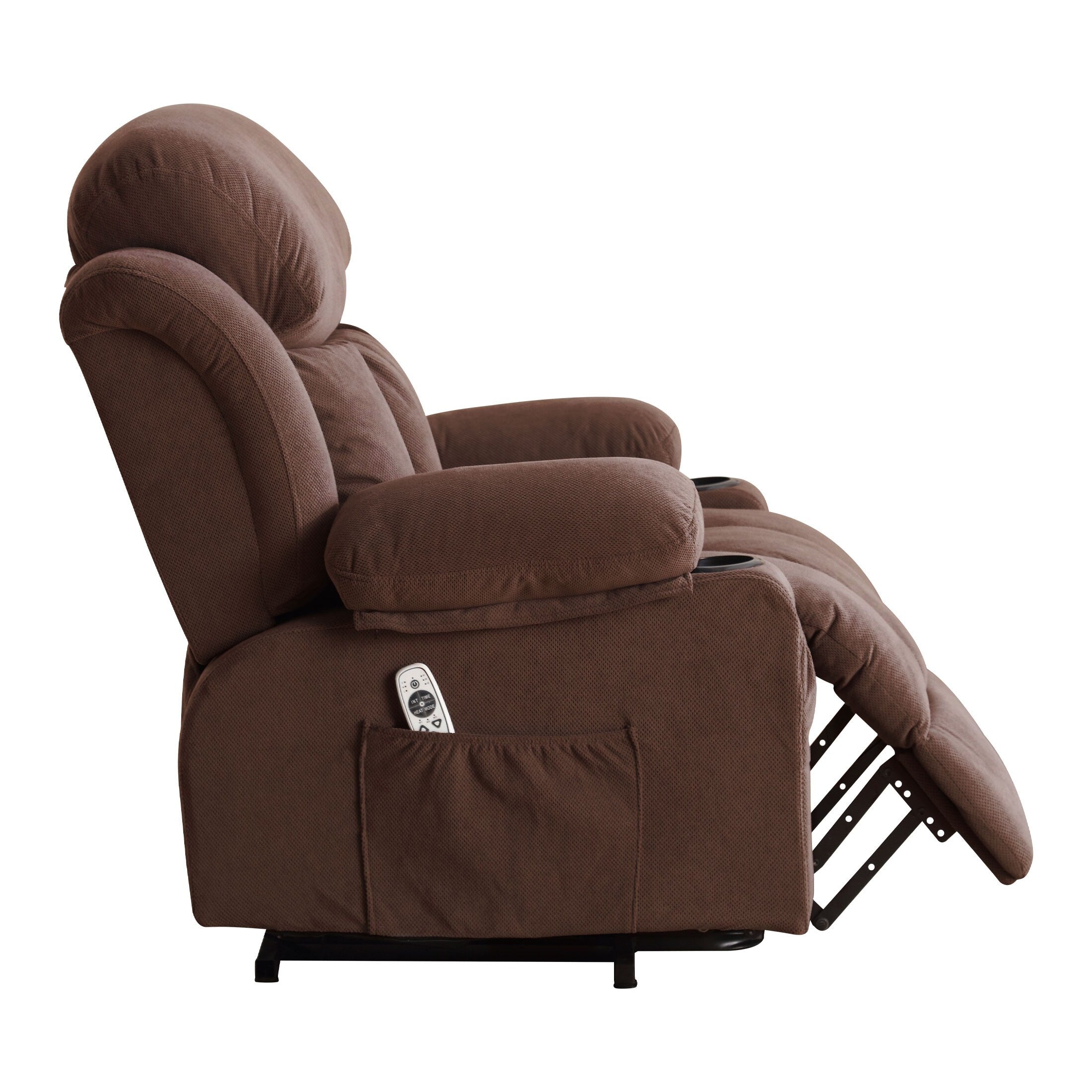 Fauteuil releveur électrique beige avec chauffage, massage, port USB, rangement latéral et télécommande