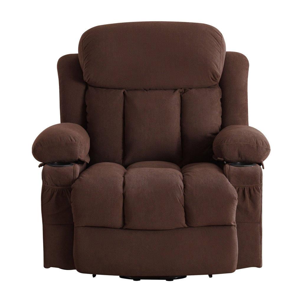 Fauteuil releveur électrique beige avec chauffage, massage, port USB, rangement latéral et télécommande