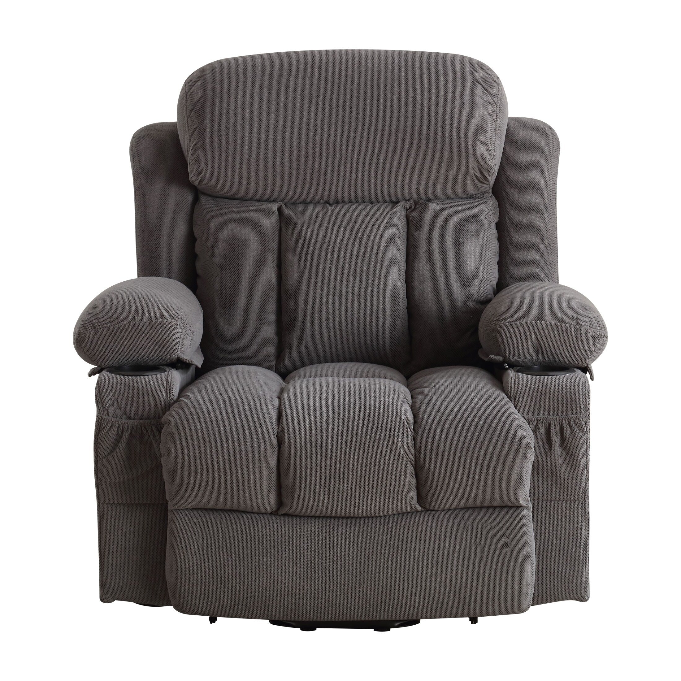 Fauteuil releveur électrique beige avec chauffage, massage, port USB, rangement latéral et télécommande