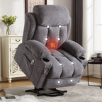 Fauteuil inclinable ergonomique beige avec massage chauffant, chargement USB, poches latérales et télécommande facile à utiliser