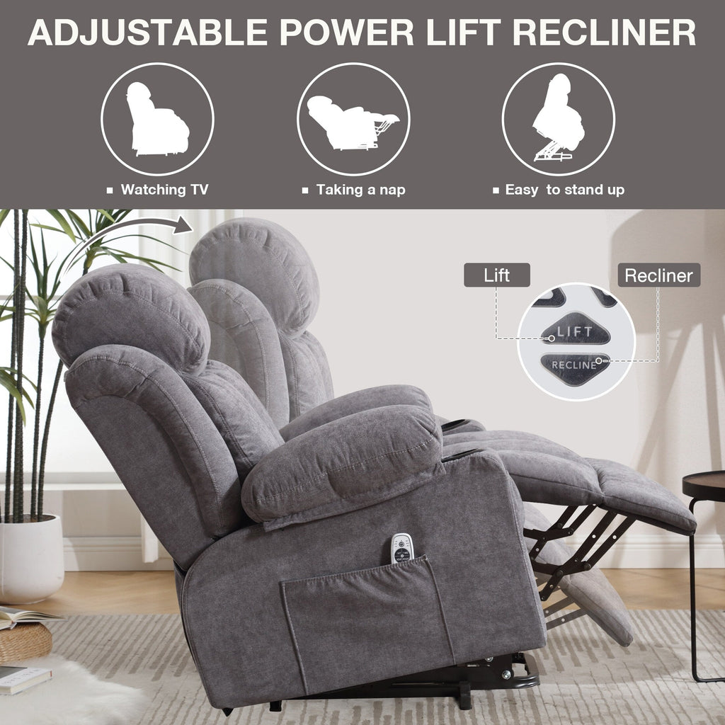 Fauteuil inclinable ergonomique beige avec massage chauffant, chargement USB, poches latérales et télécommande facile à utiliser