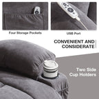 Fauteuil inclinable ergonomique beige avec massage chauffant, chargement USB, poches latérales et télécommande facile à utiliser