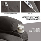 Fauteuil inclinable ergonomique beige avec massage chauffant, chargement USB, poches latérales et télécommande facile à utiliser