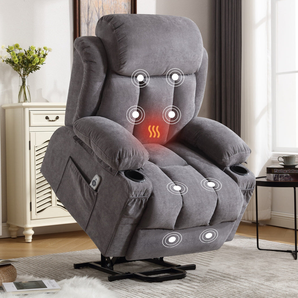 Fauteuil inclinable ergonomique beige avec chauffage, massage, chargement USB, poches latérales et télécommande