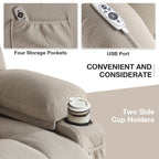 Fauteuil inclinable ergonomique beige avec chauffage, massage, chargement USB, poches latérales et télécommande