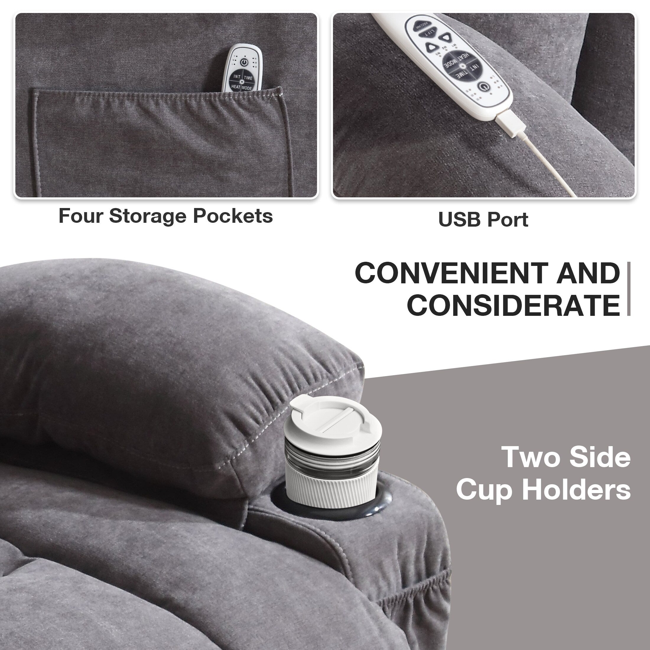 Fauteuil inclinable ergonomique beige avec chauffage, massage et ports USB