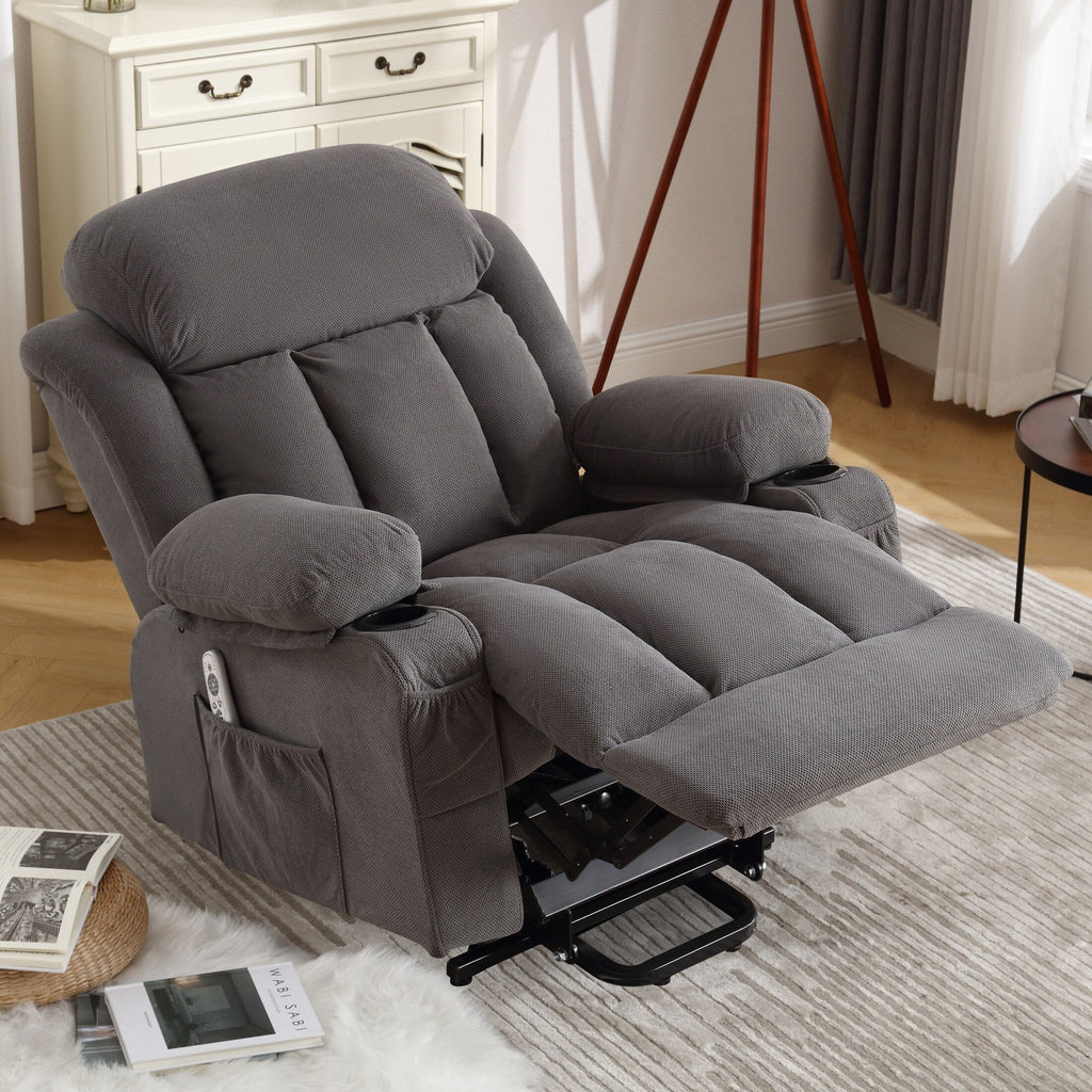 Fauteuil inclinable ergonomique beige avec chauffage, massage et ports USB