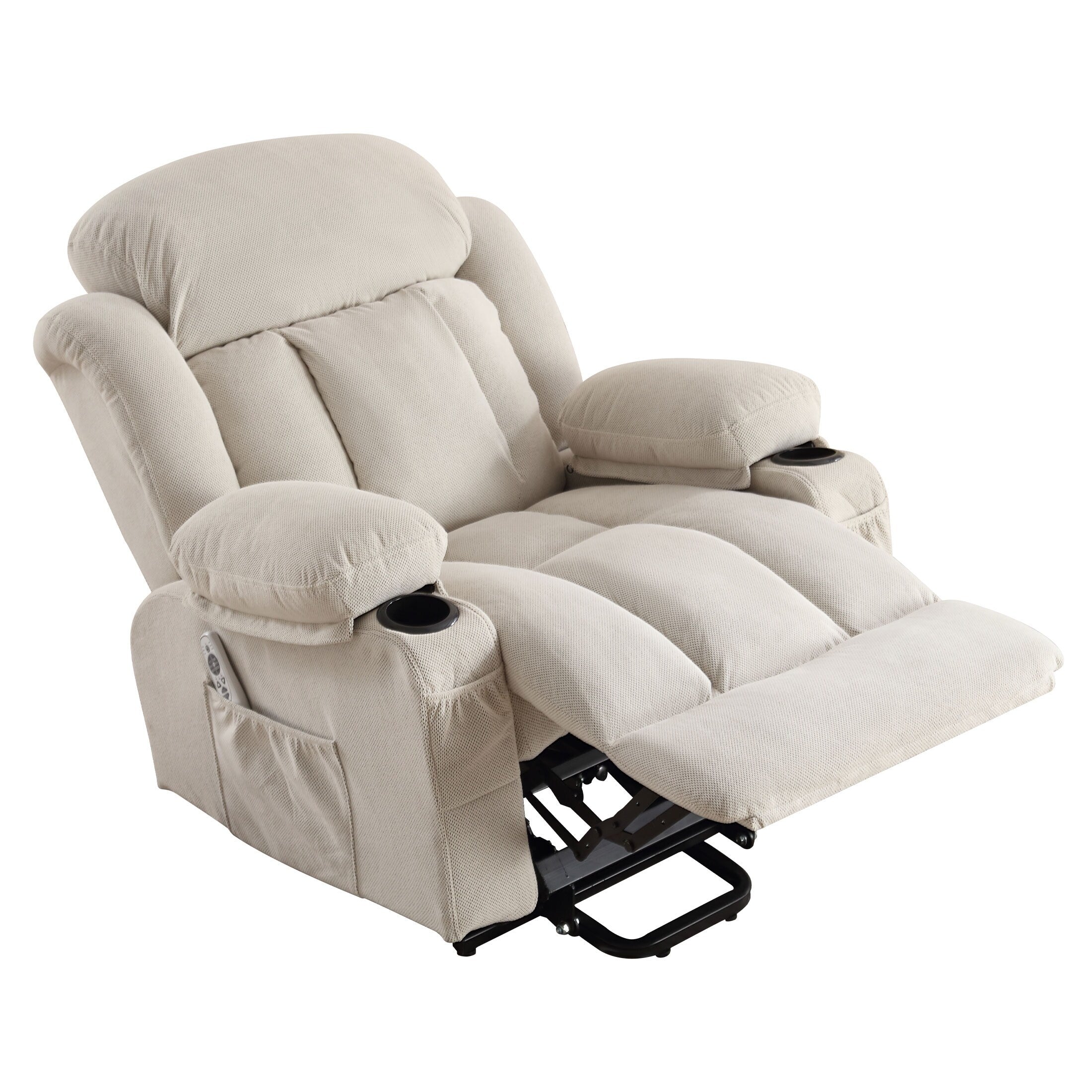 Fauteuil inclinable ergonomique beige avec chauffage, massage et ports USB