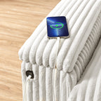 Canapé causeuse en tissu beige avec accoudoir de rangement et port USB