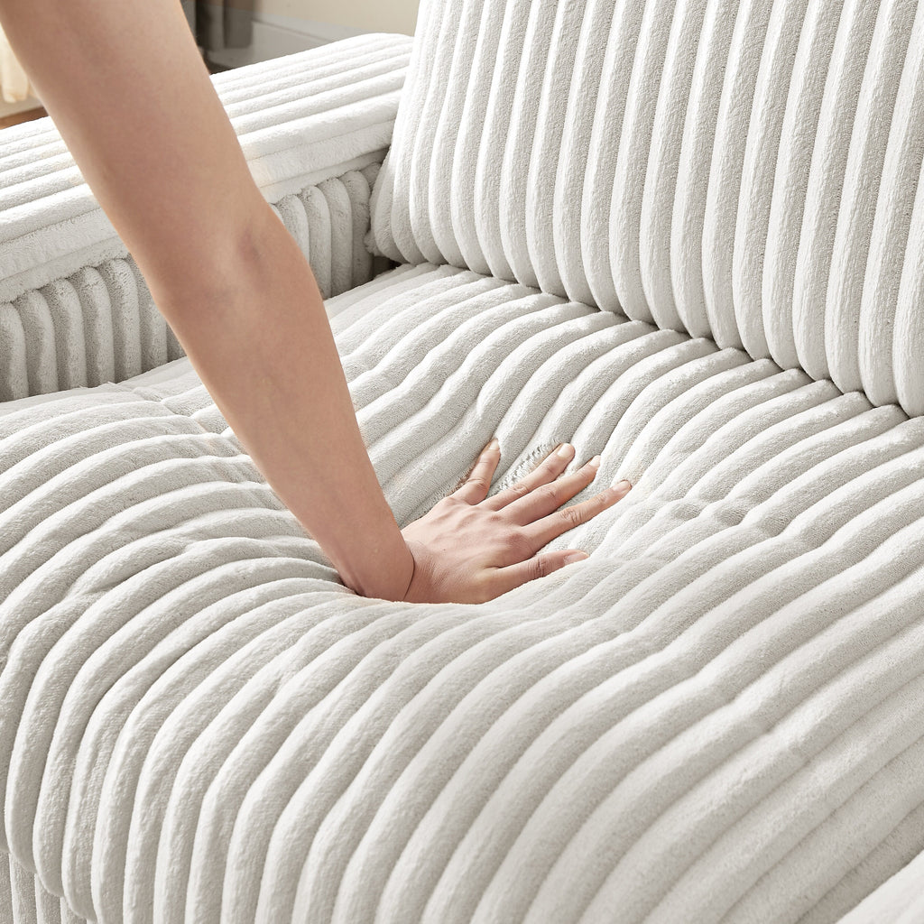 Canapé causeuse en tissu beige avec accoudoir de rangement et port USB