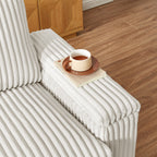 Canapé causeuse en tissu beige avec accoudoir de rangement et port USB