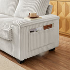 Canapé causeuse en tissu beige avec accoudoir de rangement et port USB