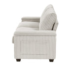 Canapé causeuse en tissu beige avec accoudoir de rangement et port USB