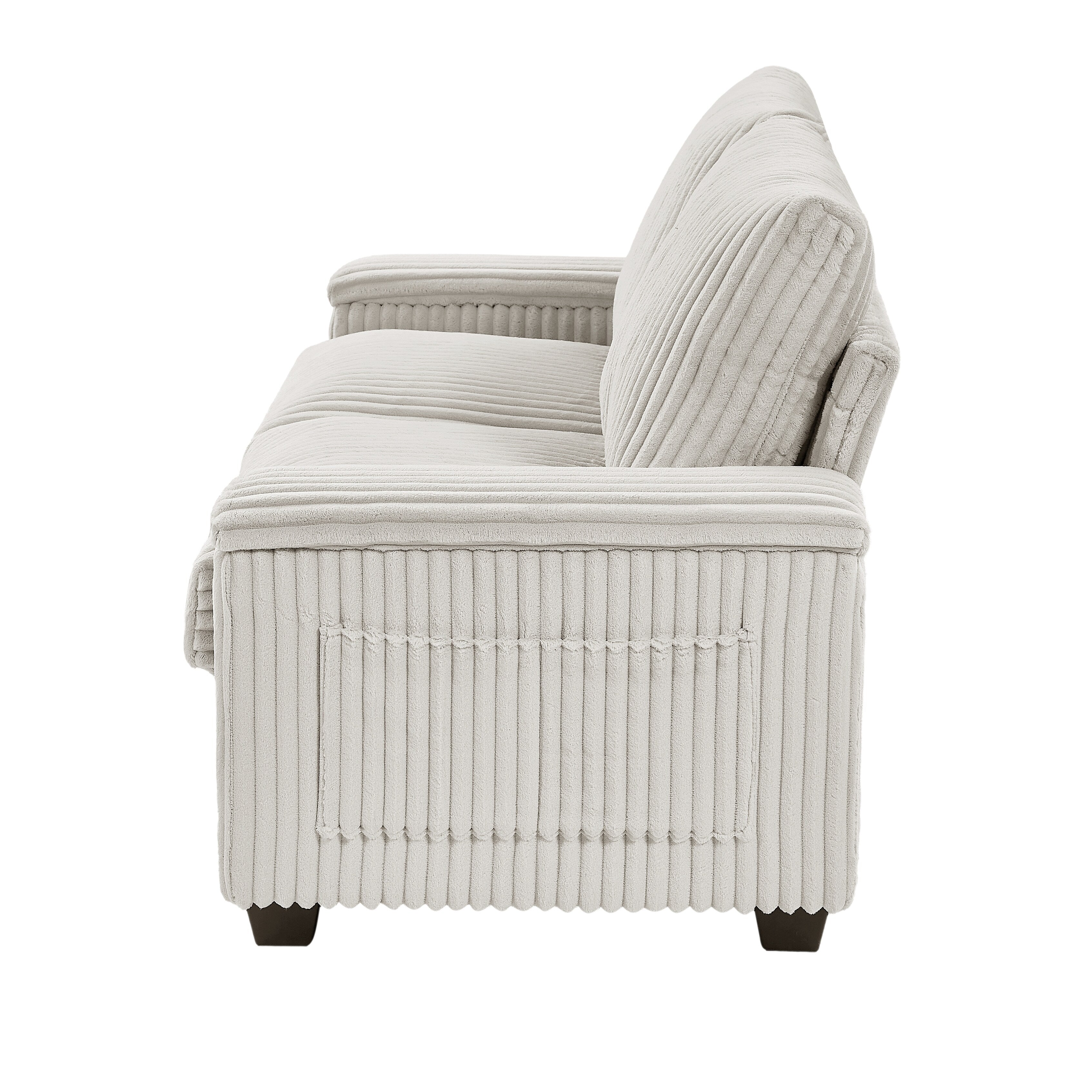 Canapé causeuse en tissu beige avec accoudoir de rangement et port USB