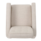 Fauteuil inclinable rembourré en tissu beige style milieu du siècle avec repose-pieds, dossier capitonné et pieds en hêtre