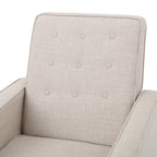 Fauteuil inclinable rembourré en tissu beige style milieu du siècle avec repose-pieds, dossier capitonné et pieds en hêtre