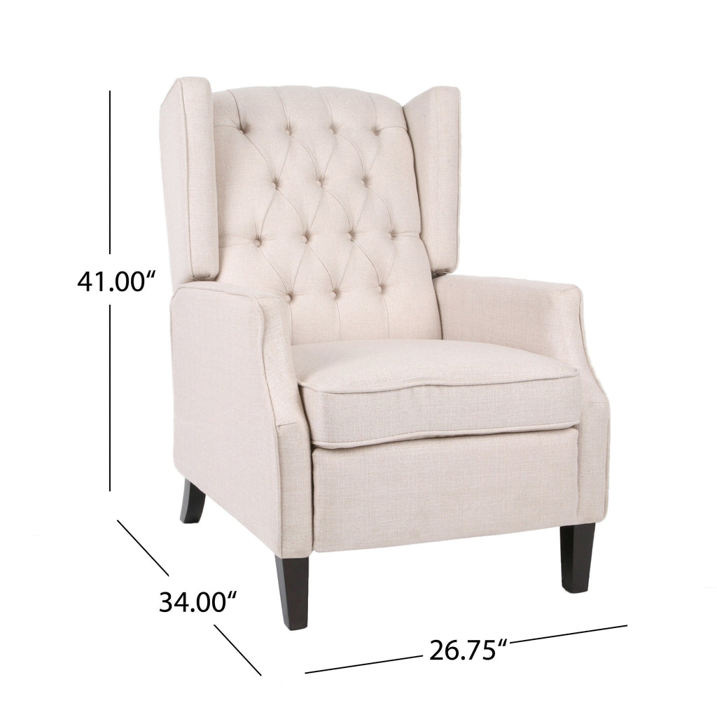 Fauteuil inclinable à oreilles en tissu beige de style milieu du siècle avec repose-pieds et dossier capitonné