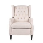 Fauteuil inclinable à oreilles en tissu beige de style milieu du siècle avec repose-pieds et dossier capitonné
