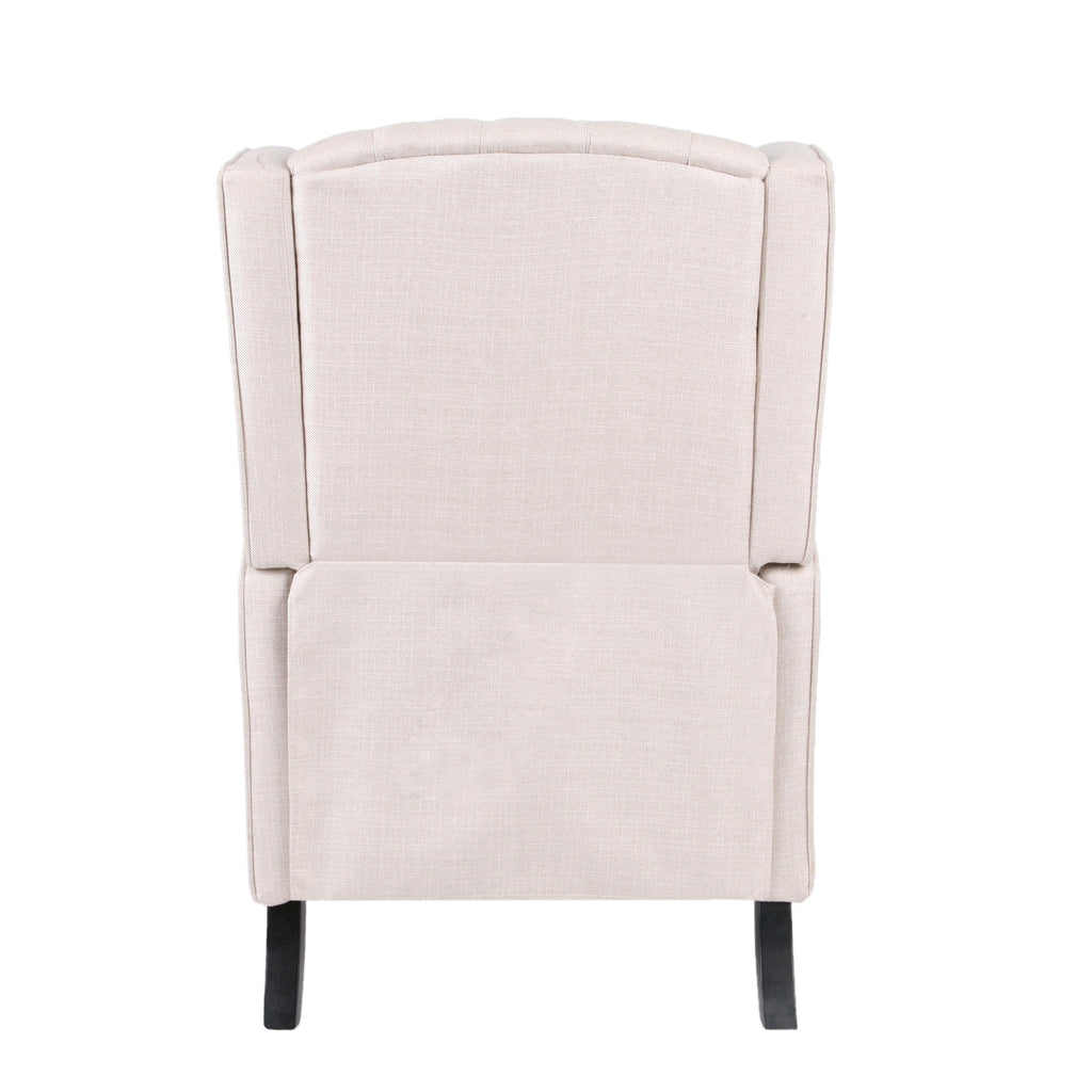 Fauteuil inclinable à oreilles en tissu beige de style milieu du siècle avec repose-pieds et dossier capitonné