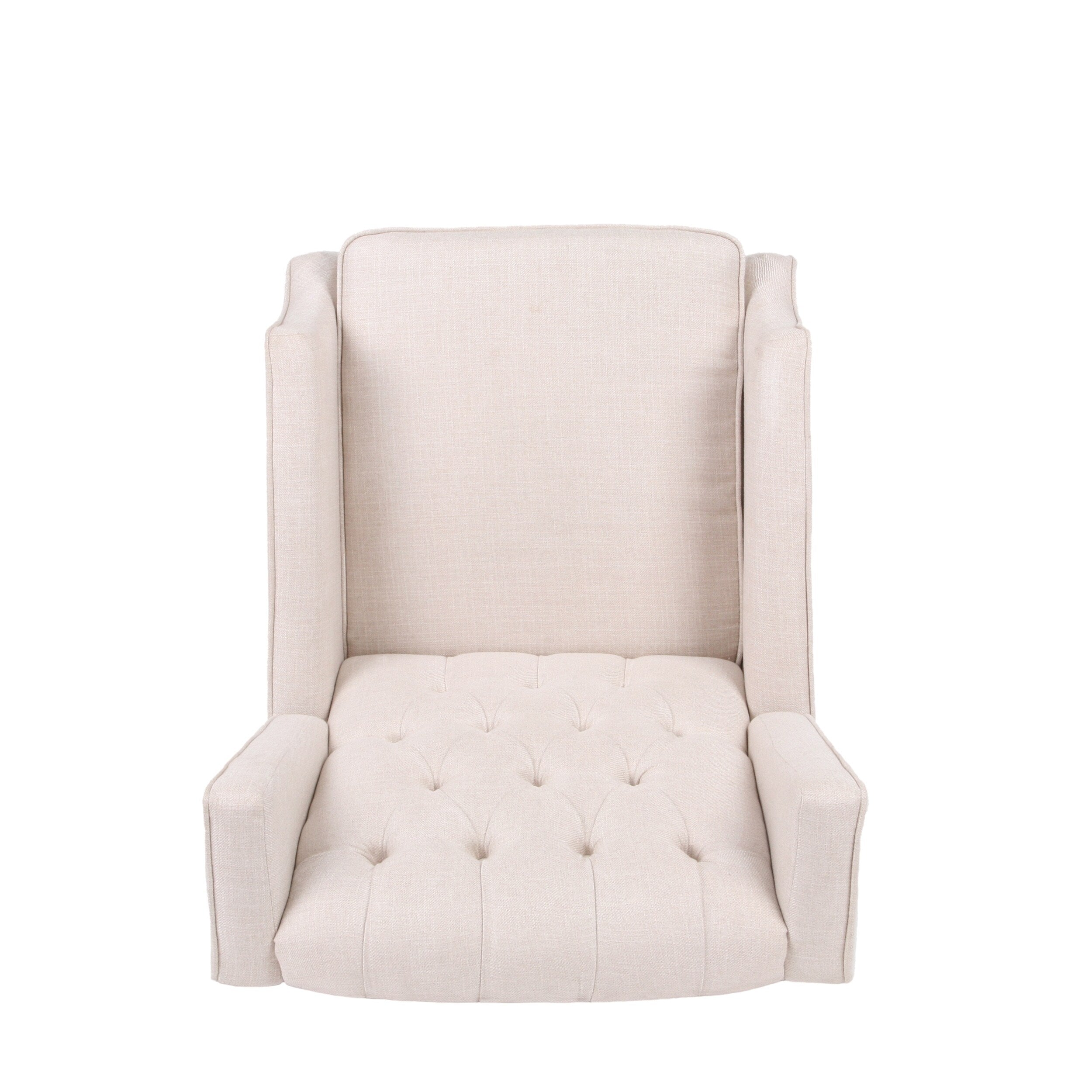Fauteuil inclinable à oreilles en tissu beige de style milieu du siècle avec repose-pieds et dossier capitonné