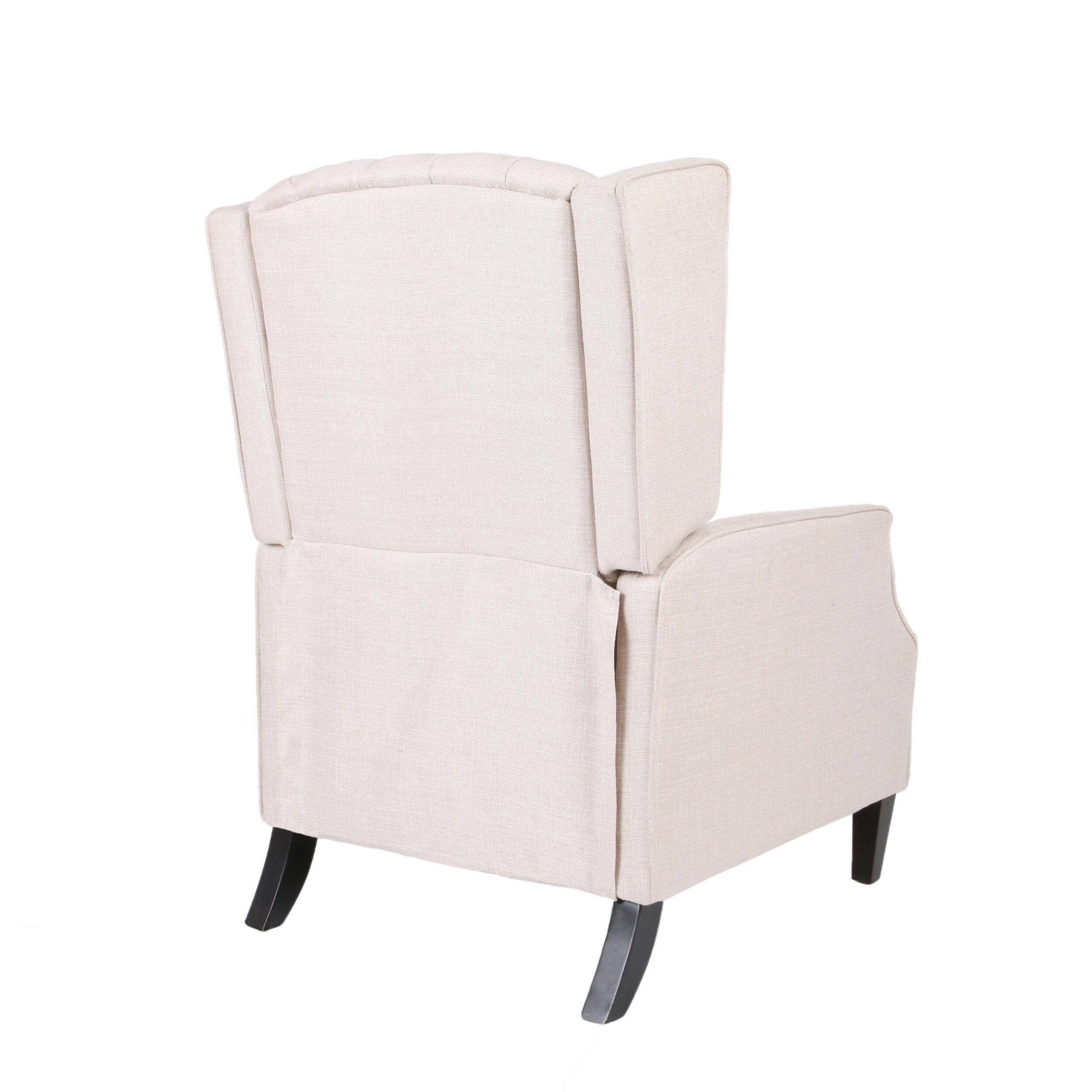 Fauteuil inclinable à oreilles en tissu beige de style milieu du siècle avec repose-pieds et dossier capitonné
