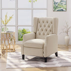 Fauteuil inclinable à oreilles en tissu beige de style milieu du siècle avec repose-pieds et dossier capitonné