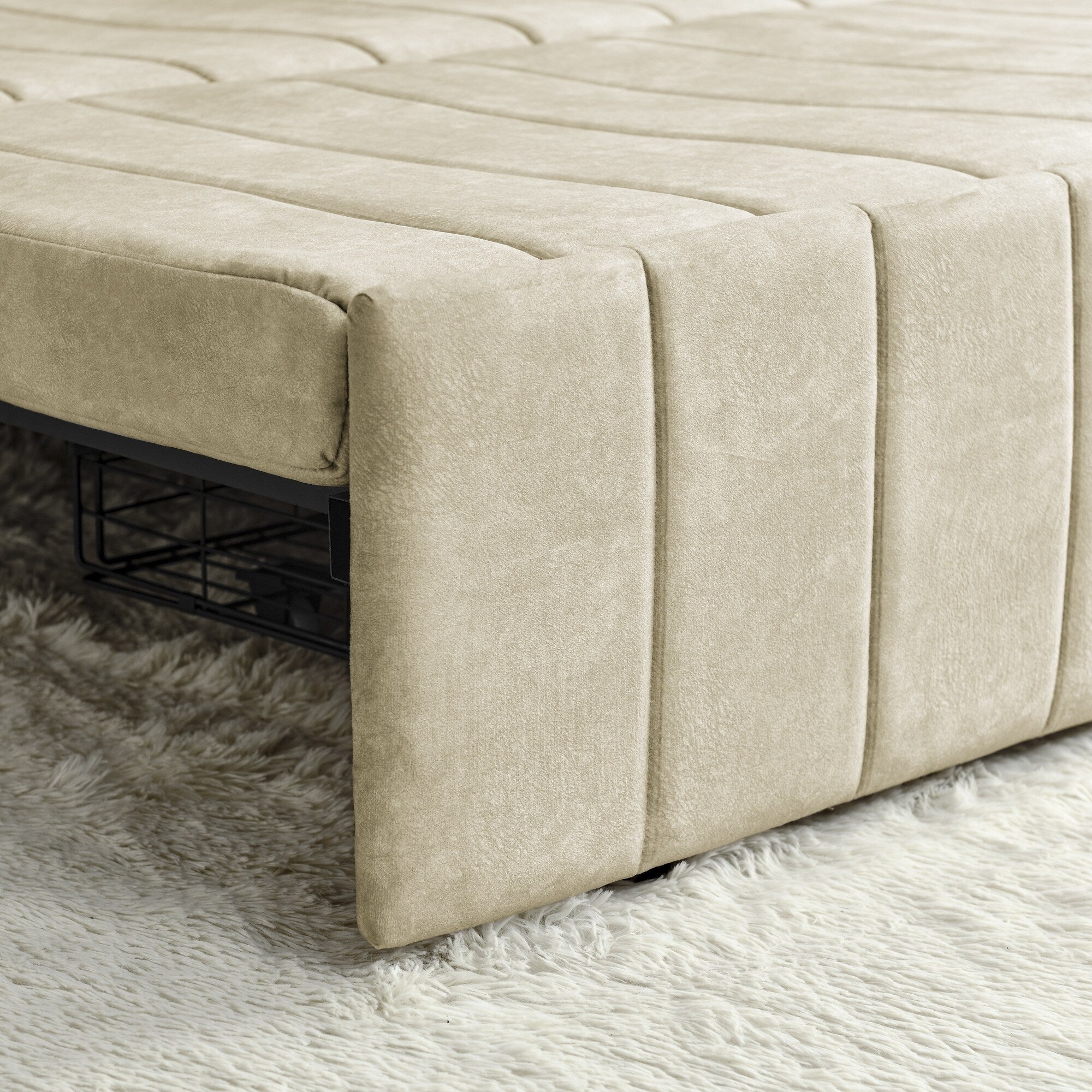 Canapé-lit gigogne 3 places en mousse beige avec tiroirs