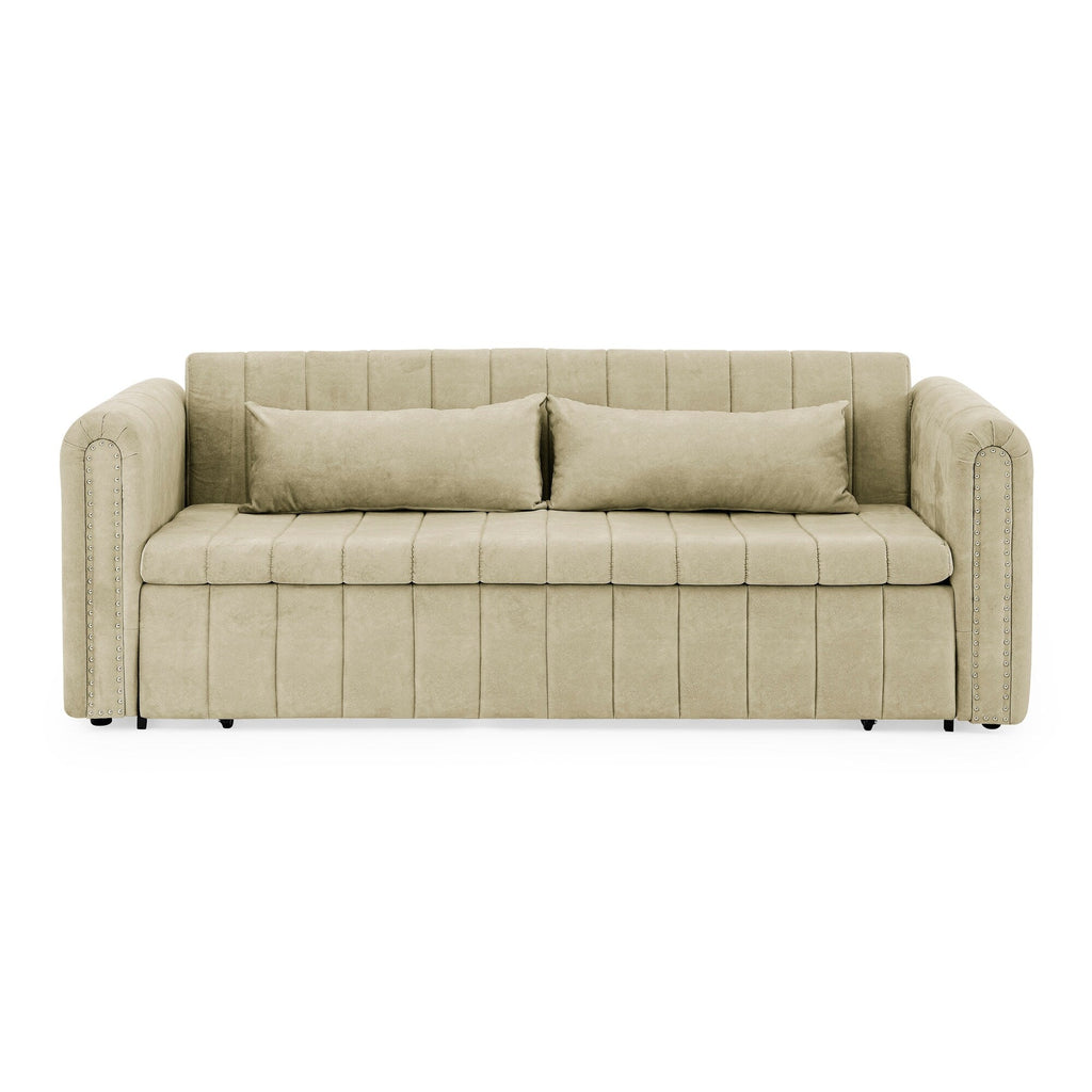 Canapé-lit gigogne 3 places en mousse beige avec tiroirs