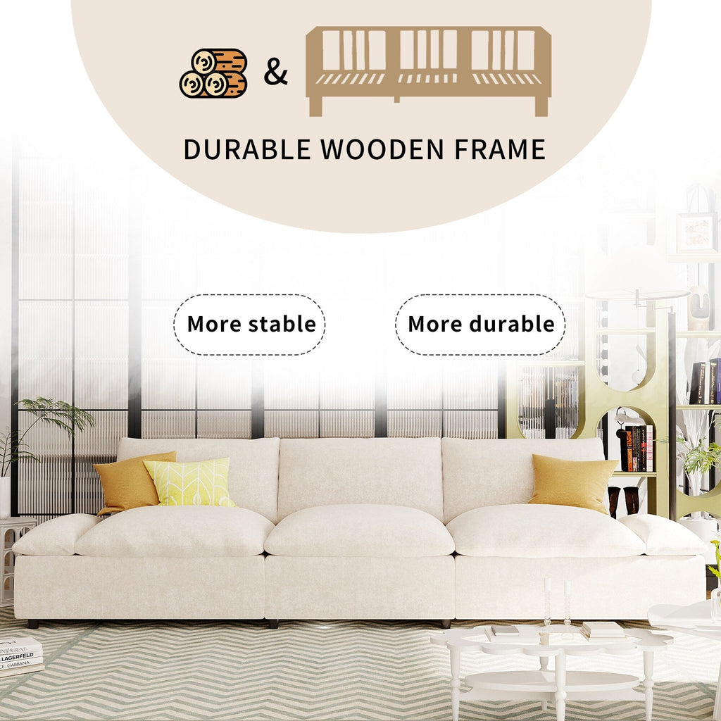 Grand canapé 3 places beige en polyester avec rangements