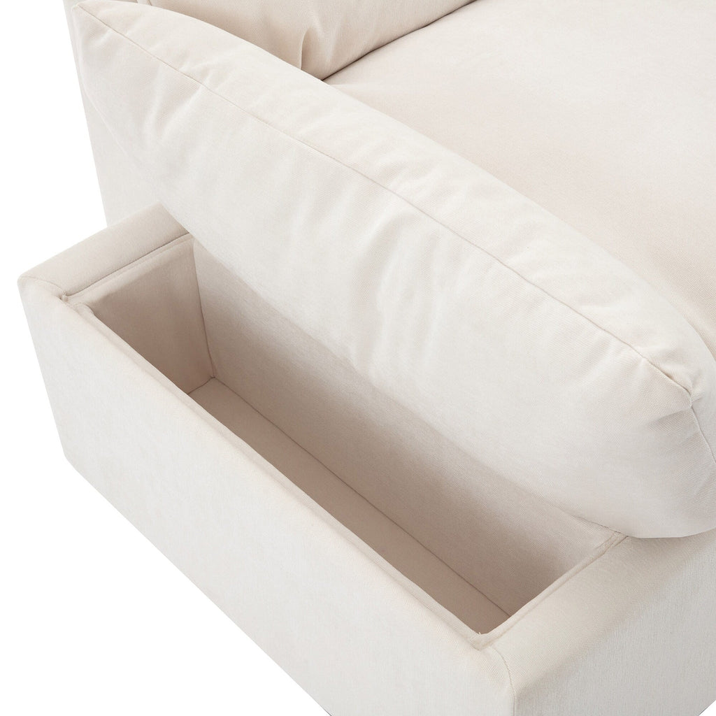 Grand canapé 3 places beige en polyester avec rangements