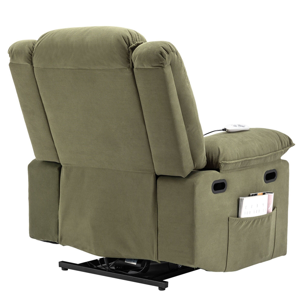 Fauteuil inclinable releveur beige pour personnes âgées avec massage, chauffage, inclinaison réglable, rangement latéral et fonctions de positionnement multiples