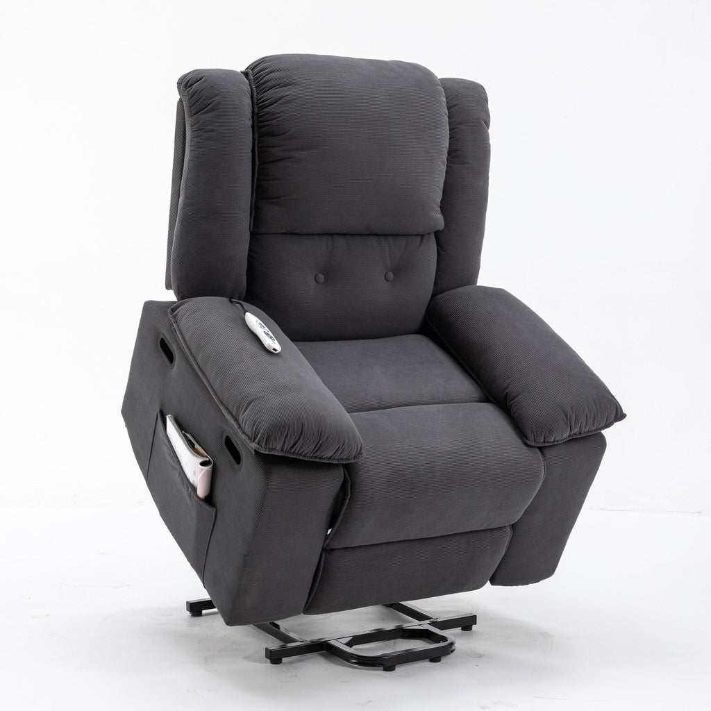 Fauteuil inclinable releveur beige pour personnes âgées avec massage, chauffage, inclinaison réglable, rangement latéral et fonctions de positionnement multiples