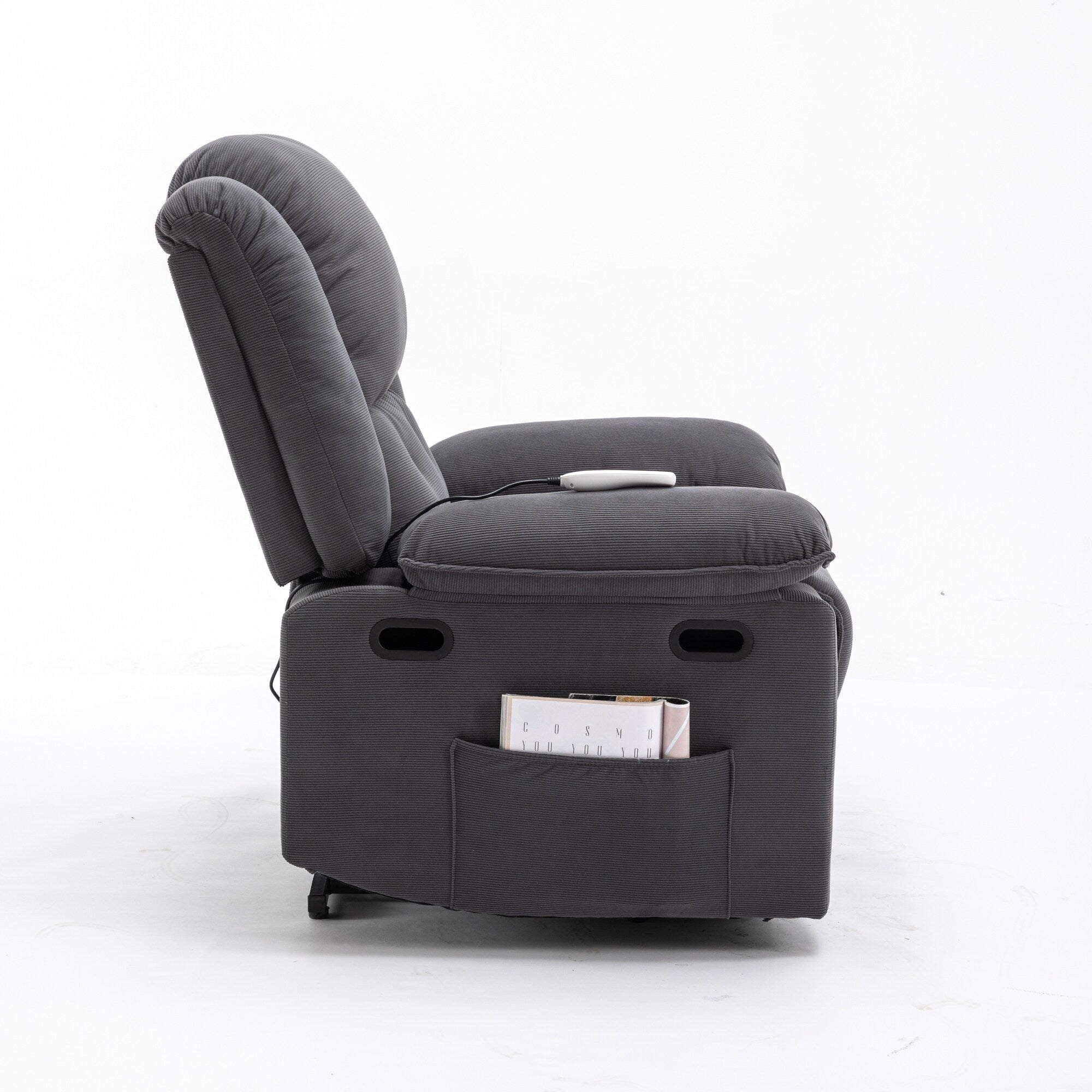 Fauteuil inclinable releveur beige pour personnes âgées avec massage, chauffage, inclinaison réglable, rangement latéral et fonctions de positionnement multiples