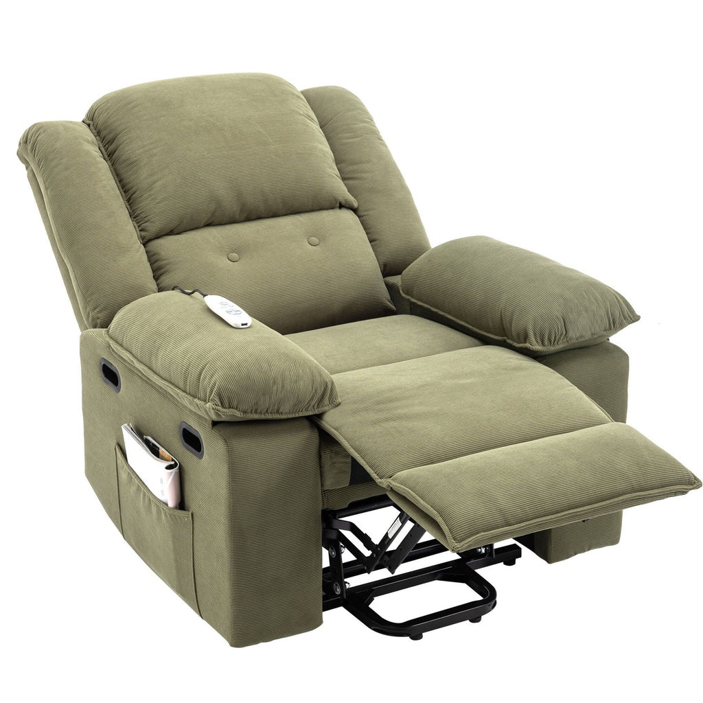 Fauteuil inclinable releveur beige pour personnes âgées avec massage, chauffage, inclinaison réglable, rangement latéral et fonctions de positionnement multiples