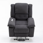 Fauteuil inclinable releveur beige avec massage chauffant, positions d'inclinaison infinies, poches latérales et accoudoirs rétractables pour plus de confort