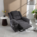 Fauteuil inclinable releveur beige avec massage chauffant, positions d'inclinaison infinies, poches latérales et accoudoirs rétractables pour plus de confort