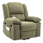 Fauteuil inclinable releveur beige avec massage chauffant, positions d'inclinaison infinies, poches latérales et accoudoirs rétractables pour plus de confort