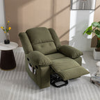 Fauteuil inclinable releveur beige avec massage chauffant, positions d'inclinaison infinies, poches latérales et accoudoirs rétractables pour plus de confort