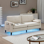 Canapé 3 places en lin beige avec lumières LED et ports USB