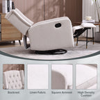 Fauteuil inclinable manuel pivotant à 360° en lin beige avec dossier capitonné et repose-pieds pour salon et chambre