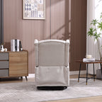 Fauteuil inclinable manuel pivotant à 360° en lin beige avec dossier capitonné et repose-pieds pour salon et chambre