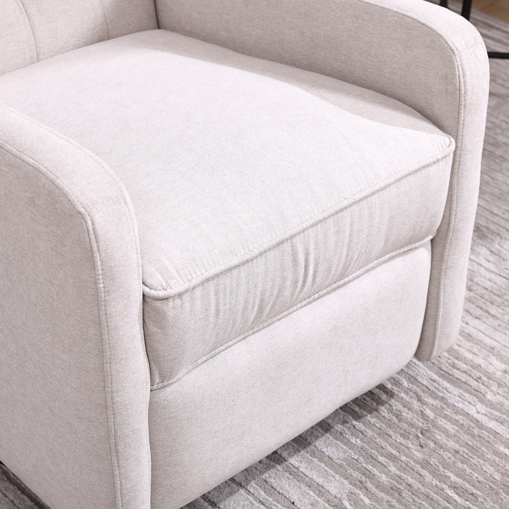 Fauteuil inclinable manuel pivotant à 360° en lin beige avec dossier capitonné et repose-pieds pour salon et chambre
