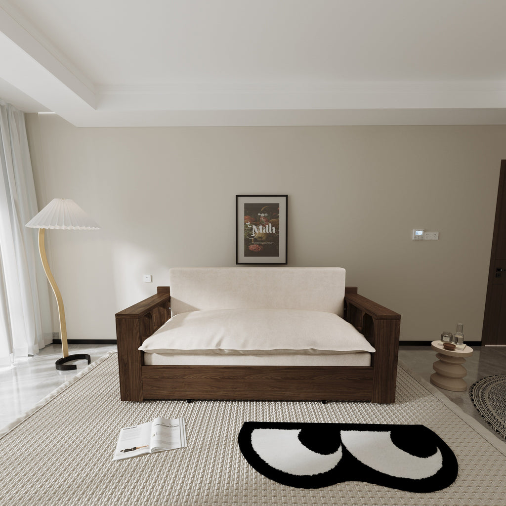 Canapé-lit convertible beige avec rangement