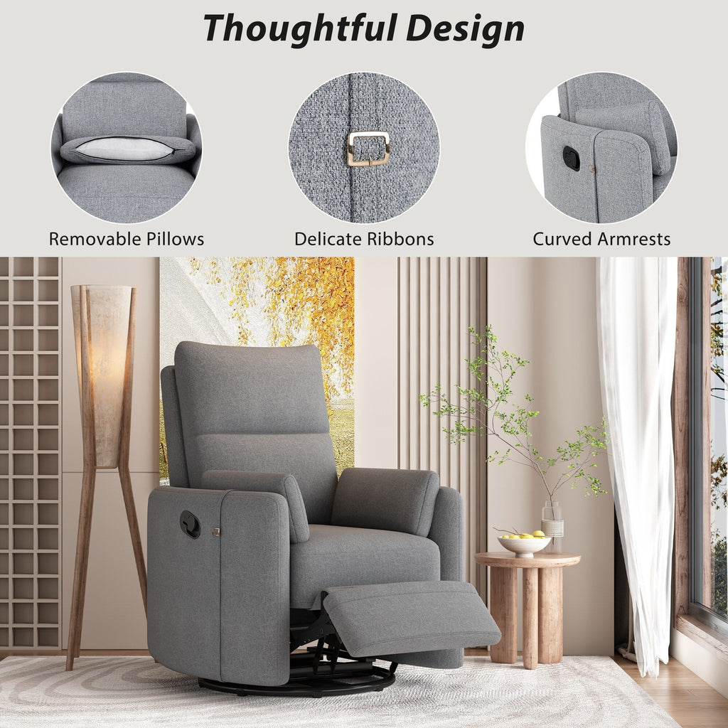 Fauteuil inclinable manuel beige à bascule avec dossier pivotant à 360° et réglable, avec deux oreillers amovibles