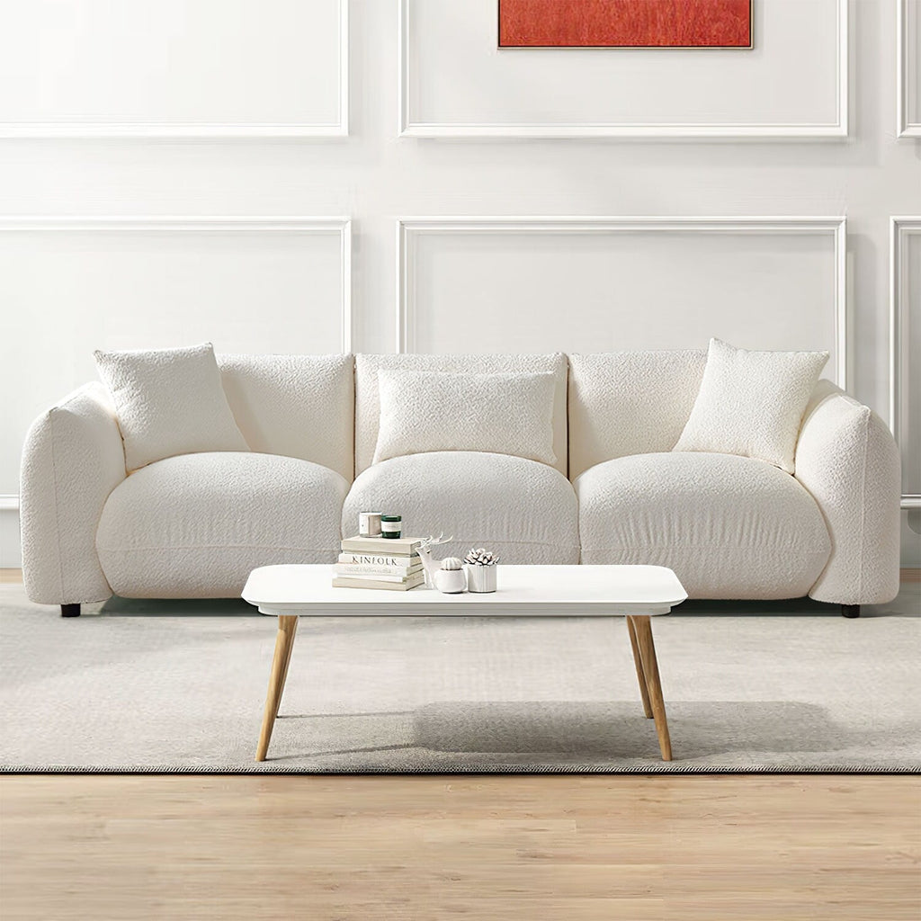 Canapé 3 places beige Mid-Century Modern 102.36 Boucle rembourré avec coussins pour salon